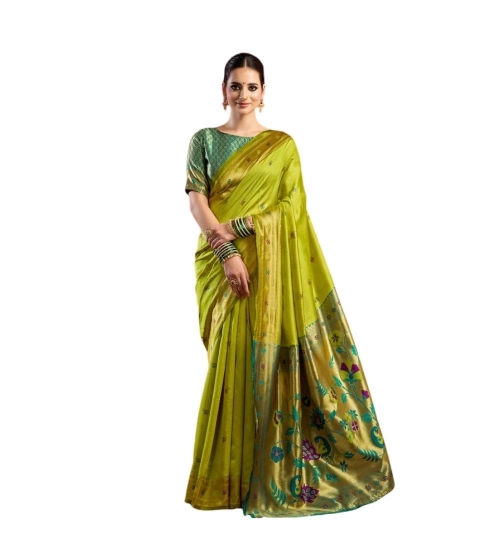 Generic Women's Silk Blend Woven Saree With Unstitched Blouse 5.5 Mtr (Light_Green)