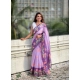 Generic Women's Linen Printed Saree With Unstitched Blouse 5.5Mtr (Purple)