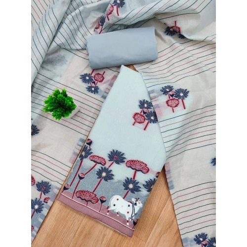 Women's Banarasi Silk Printed Unstitched Salwar Suit Material With Dupatta (Grey, 3Mtrs) Women's Banarasi Silk Printed Unstitched Salwar Suit Material With Dupatta (Grey, 3Mtrs)