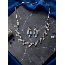 Generic Women's Brass Silver Plated Necklace set (Blue)