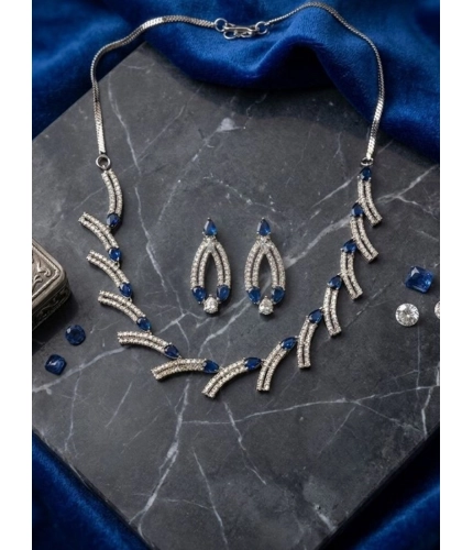 Generic Women's Brass Silver Plated Necklace set (Blue)