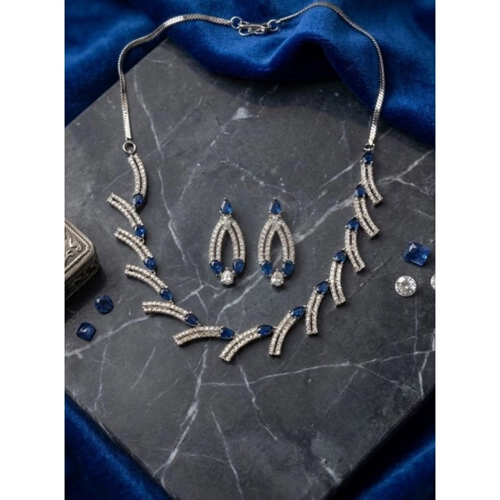 Generic Women's Brass Silver Plated Necklace set (Blue) Generic Women's Brass Silver Plated Necklace set (Blue)