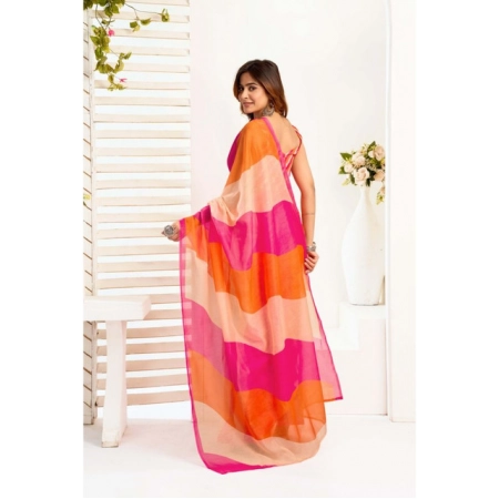 Generic Women's Linen Cotton Printed Ready To Wear Saree With Unstitched Blouse 5.5 Mtr (Multicolor)