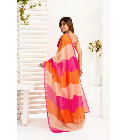 Generic Women's Linen Cotton Printed Ready To Wear Saree With Unstitched Blouse 5.5 Mtr (Multicolor)