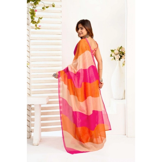 Generic Women's Linen Cotton Printed Ready To Wear Saree With Unstitched Blouse 5.5 Mtr (Multicolor)