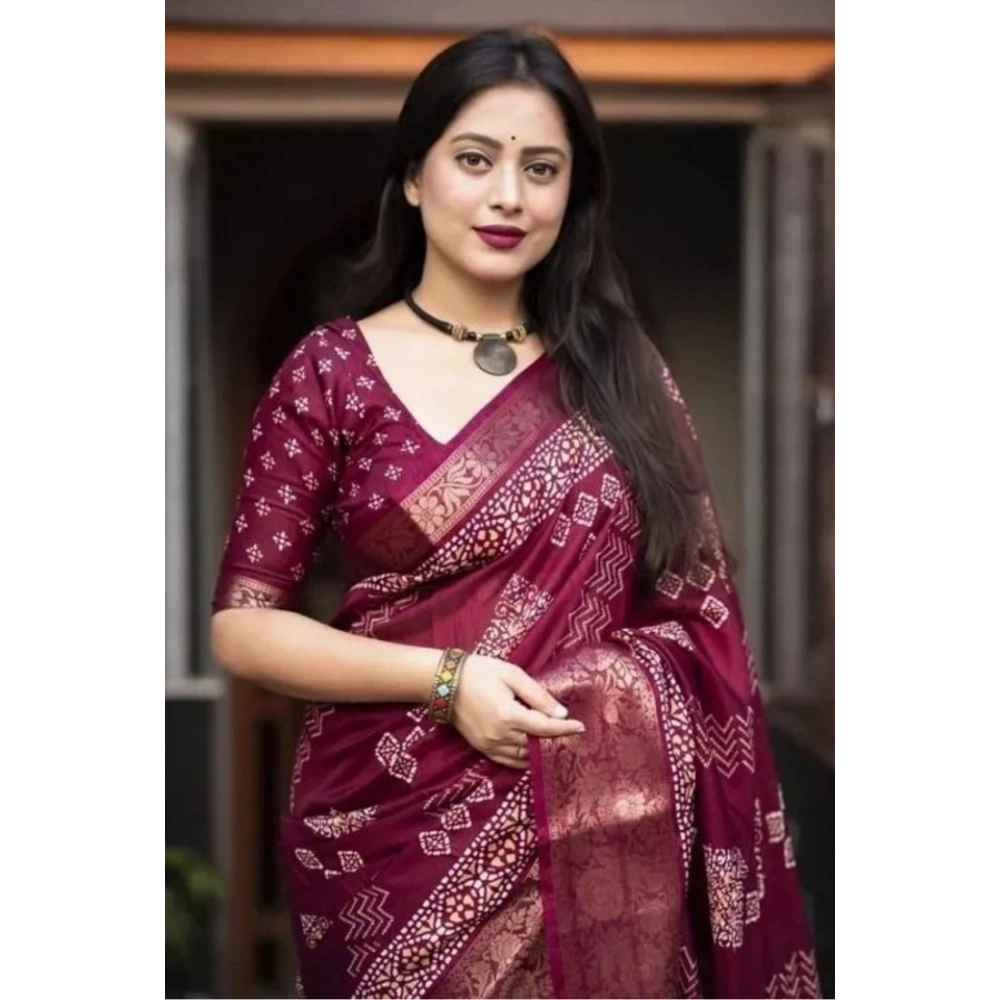 Generic Women's Cotton Silk Printed Saree With Unstitched Blouse 5.5Mtr (Wine) Generic Women's Cotton Silk Printed Saree With Unstitched Blouse 5.5Mtr (Wine)