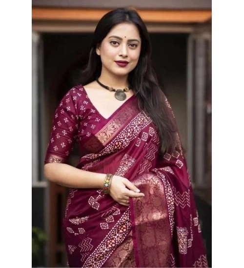 Generic Women's Cotton Silk Printed Saree With Unstitched Blouse 5.5Mtr (Wine) Generic Women's Cotton Silk Printed Saree With Unstitched Blouse 5.5Mtr (Wine)