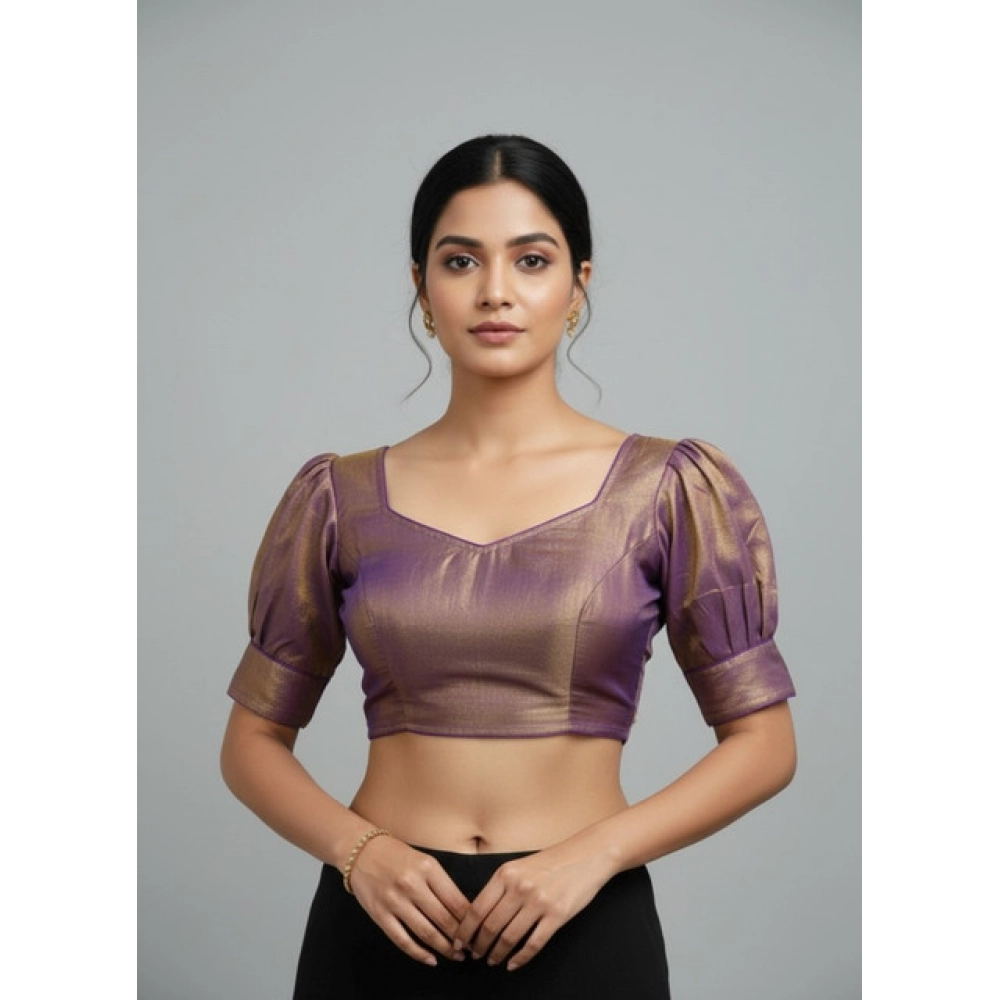 Generic Women's Erode Silk V Neck Padded Blouse (Purple, 38 Ready Size (Self-Alterable 36–40)