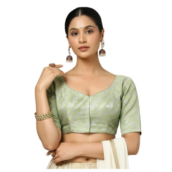 Generic Women's Jacquard Zari Round Neck Padded Blouse (Light Green 38 Ready (Self Alterable 36–40) Generic Women's Jacquard Zari Round Neck Padded Blouse (Light Green 38 Ready (Self Alterable 36–40)