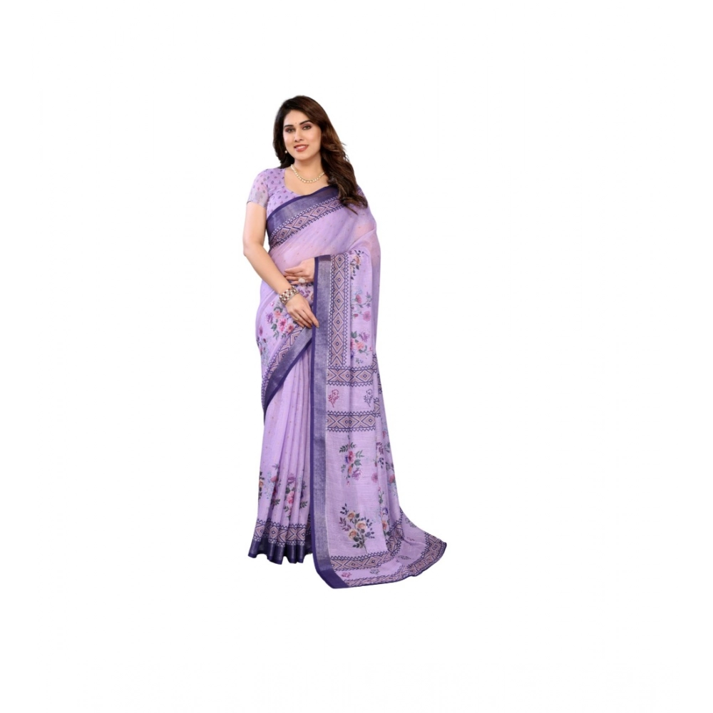 Generic Women's Linen Cotton Printed Saree With Unstitched Blouse 5.5Mtr (Purple) Generic Women's Linen Cotton Printed Saree With Unstitched Blouse 5.5Mtr (Purple)