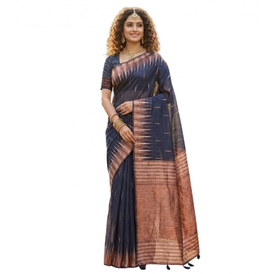 Generic Women's Linen Cotton Printed Saree With Unstitched Blouse 5.5Mtr (Navy Blue) Generic Women's Linen Cotton Printed Saree With Unstitched Blouse 5.5Mtr (Navy Blue)