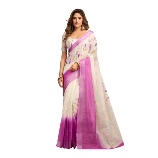 Generic Women's Linen Cotton Printed Ready To Wear Saree With Unstitched Blouse 5.5 Mtr (Off_White) Generic Women's Linen Cotton Printed Ready To Wear Saree With Unstitched Blouse 5.5 Mtr (Off_White)