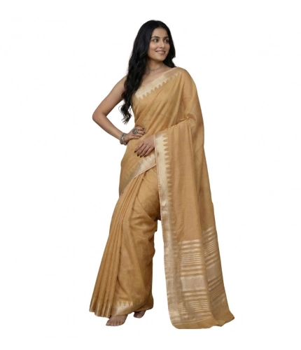 Generic Women's Cotton Printed Saree With Unstitched Blouse 5.5Mtr (Golden)