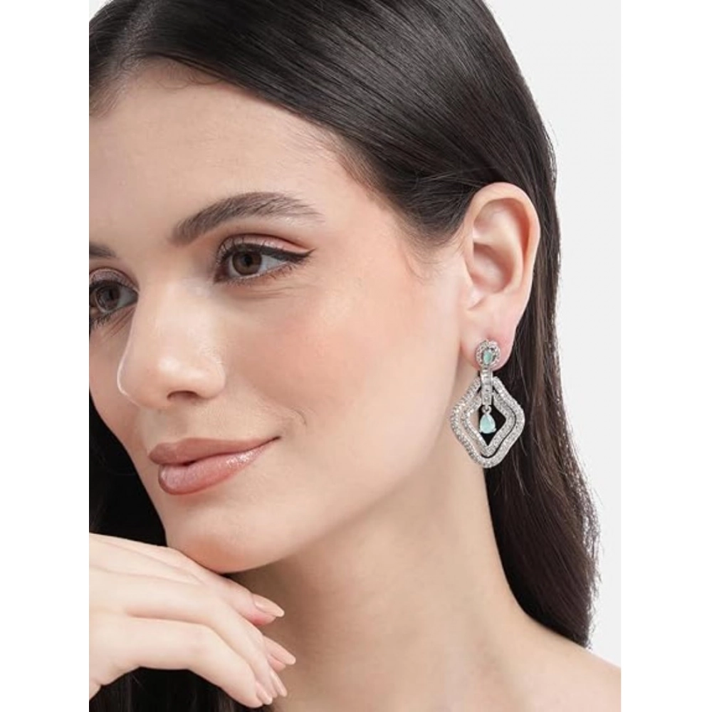 Generic Women's Brass Silver Plated Drop Earrings (Turquoise) Generic Women's Brass Silver Plated Drop Earrings (Turquoise)