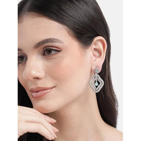 Generic Women's Brass Silver Plated Drop Earrings (Turquoise) Generic Women's Brass Silver Plated Drop Earrings (Turquoise)