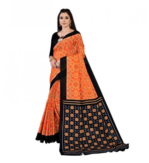 Generic Women's Soft Pure Cotton Printed Saree With Unstitched Blouse 5.5Mtr (Orange)