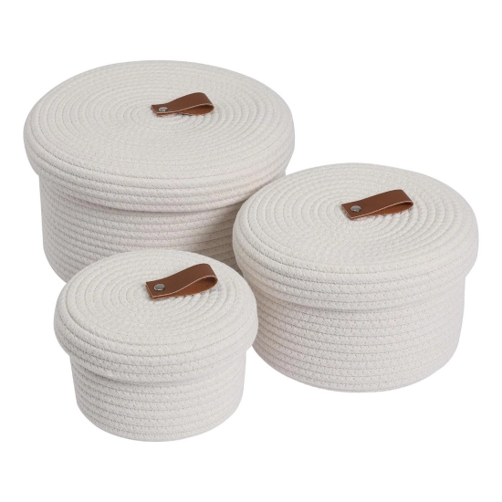 Generic Cotton 3 Pcs Set Roti Box Storage Basket With Lid (White) Generic Cotton 3 Pcs Set Roti Box Storage Basket With Lid (White)