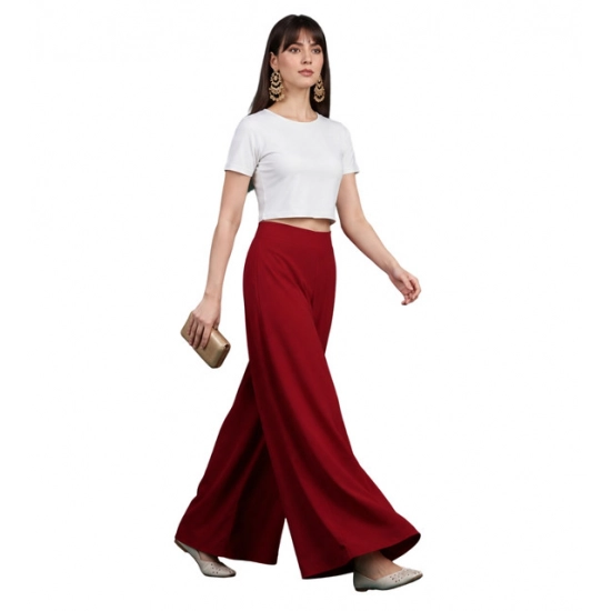 Generic Women's Georgette Solid Mid-Rise Wide Leg Flared Palazzo Pants with Elastic Waist (Maroon) Generic Women's Georgette Solid Mid-Rise Wide Leg Flared Palazzo Pants with Elastic Waist (Maroon)