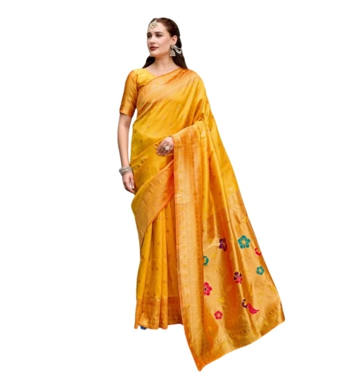 Generic Women's Silk Blend Zari Woven Saree With Unstitched Blouse 5.5Mtr (Mustard)