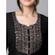 Generic Women's Tesla Silk Embroidered U-Neck Kurti With Pant Dupatta Set (Black)