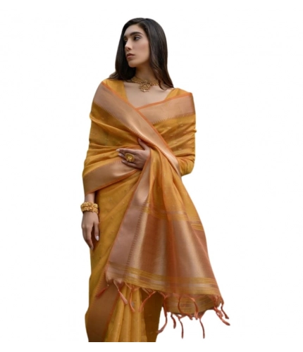 Generic Women's Silk_Blend Butti Pattern Saree With Unstitched Blouse 5.5Mtr (Mustard)