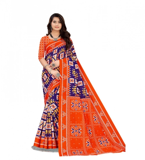 Generic Women's Soft Pure Cotton Printed Saree With Unstitched Blouse 5.5Mtr (Orange)