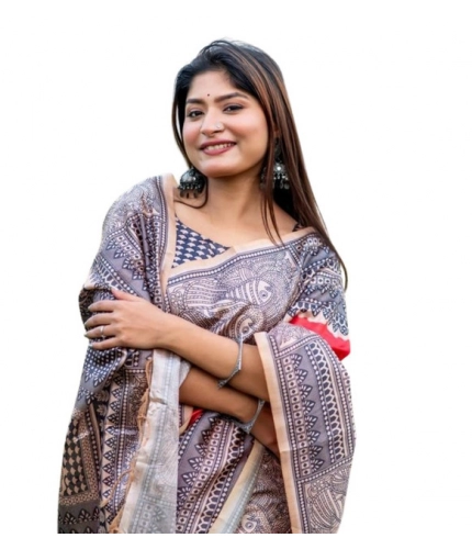 Generic Women's Faux_Tussar Geometric_Print Saree With Unstitched Blouse 5.5Mtr (Orange)