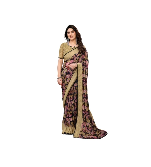 Generic Women's Chiffon Printed Saree With Unstitched Blouse 5.5Mtr (Beige)