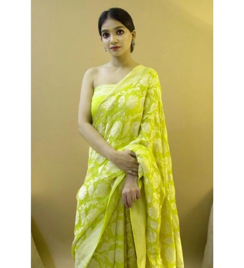 Generic Women's Soft Litchi Silk Jacquard Work Saree With Unstitched Blouse 5.5Mtr (Light Green)