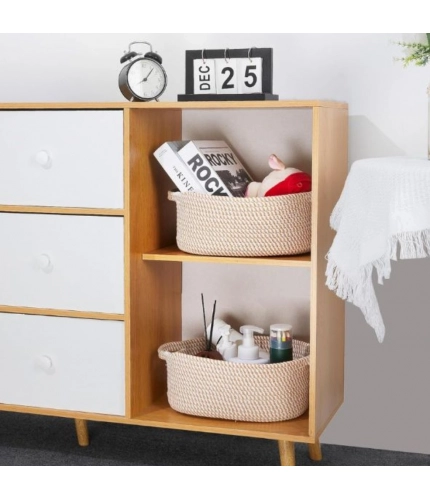 Generic Cotton 2 Pcs 10x7x4 Inch Oval Storage Basket For Clothes (Beige)