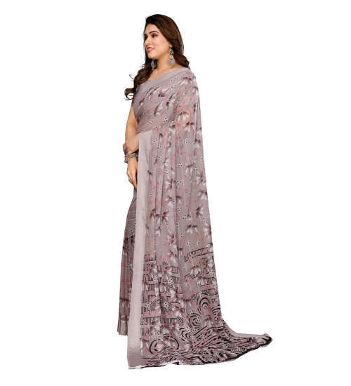Generic Women's Georgette Printed Saree With Unstitched Blouse 5.5Mtr (Grey)