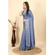Generic Women's Cotton Blend Checkered Saree With Unstitched Blouse 5.5Mtr (Blue)