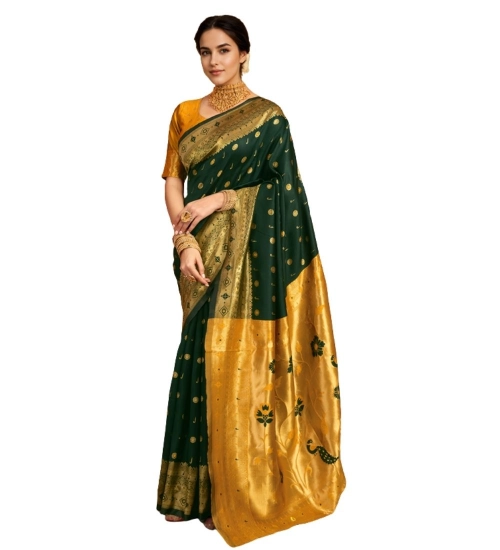 Generic Women's Silk Blend Zari Weaving Saree With Unstitched Blouse 5.5Mtr (Green)