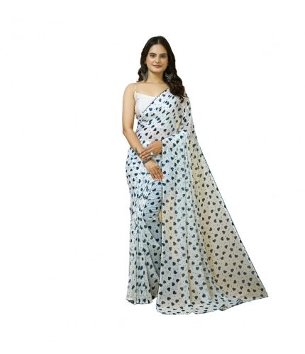 Generic Women's Georgette Printed Saree With Unstitched Blouse 5.5Mtr (White)