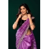 Generic Women's Net Sequence Saree With Unstitched Blouse 5.5Mtr (Lavender)