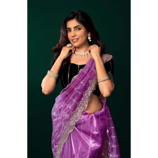 Generic Women's Net Sequence Saree With Unstitched Blouse 5.5Mtr (Lavender) Generic Women's Net Sequence Saree With Unstitched Blouse 5.5Mtr (Lavender)