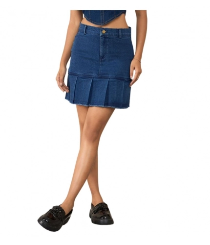 Generic Women's Denim Washed Buttoned Skirt (Blue)