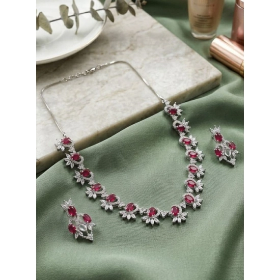 Generic Women's Brass Silver Plated Necklace set (Red) Generic Women's Brass Silver Plated Necklace set (Red)