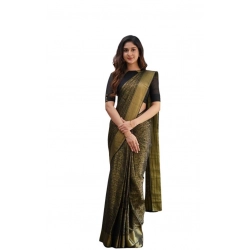 Generic Women's Soft Lichi Silk Printed Saree With Unstitched Blouse 5.5Mtr (Green)