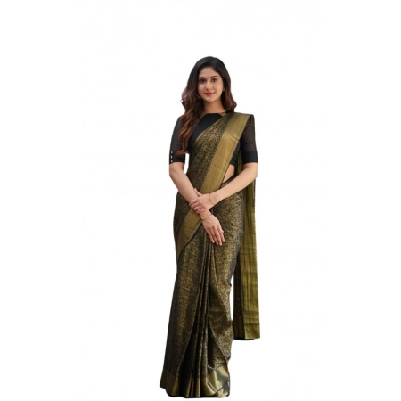 Generic Women's Soft Lichi Silk Printed Saree With Unstitched Blouse 5.5Mtr (Green)