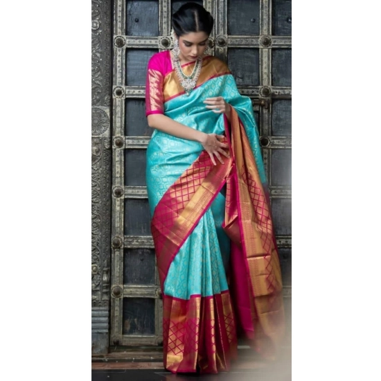 Generic Women's Soft Litchi Silk Jacquard Work Saree With Unstitched Blouse 5.5Mtr (Sky Blue) Generic Women's Soft Litchi Silk Jacquard Work Saree With Unstitched Blouse 5.5Mtr (Sky Blue)