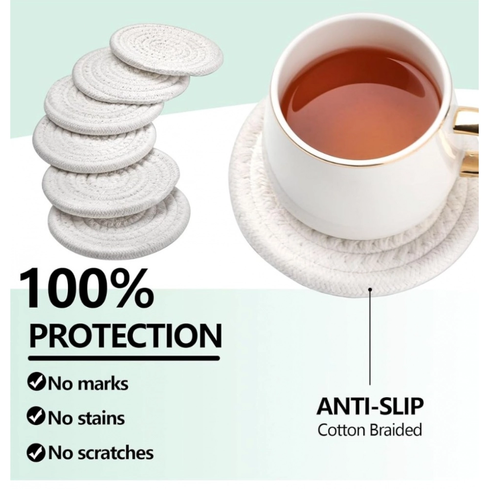 Generic Cotton Rope Drink Coasters 6 Pcs Set (White)