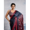 Generic Women's Satin Crepe Printed Saree With Unstitched Blouse 5.5Mtr (Navy Blue)