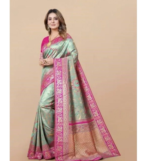 Generic Women's Soft Litchi Silk Jacquard Work Saree With Unstitched Blouse 5.5Mtr (Multicolor)