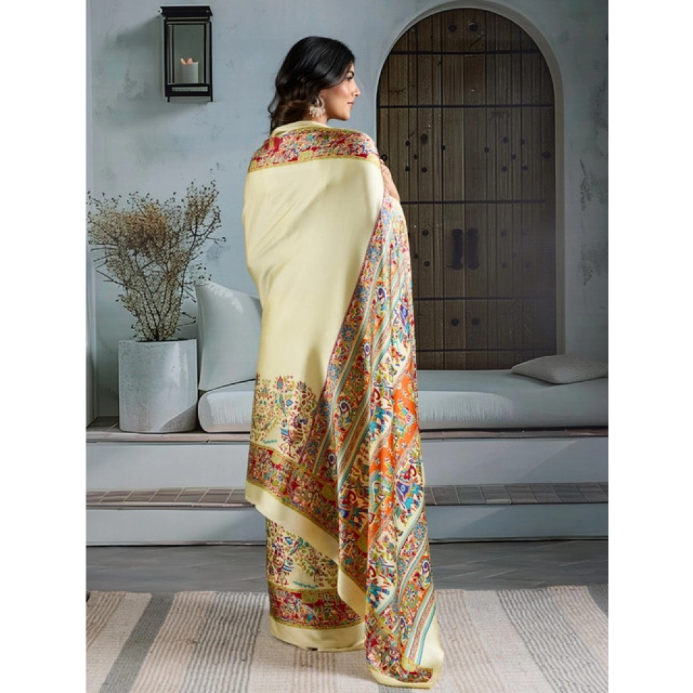 Generic Women's Satin Crepe Printed Saree With Unstitched Blouse 5.5Mtr (Cream) Generic Women's Satin Crepe Printed Saree With Unstitched Blouse 5.5Mtr (Cream)