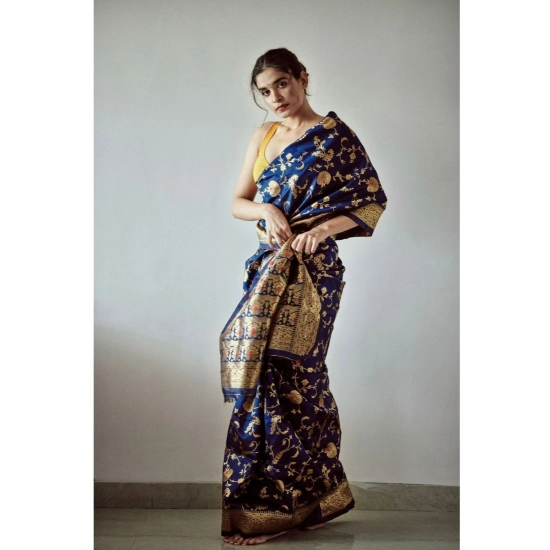 Generic Women's Soft Litchi Silk Jacquard Work Saree With Unstitched Blouse 5.5Mtr (Blue) Generic Women's Soft Litchi Silk Jacquard Work Saree With Unstitched Blouse 5.5Mtr (Blue)