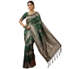Generic Women's Silk Blend Printed Saree With Unstitched Blouse 5.5Mtr (Dark Green)