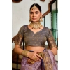 Generic Women's Silk Blend Booti Work Ready to wear Saree With Unstitched Blouse 5.5Mtr (Lavender)