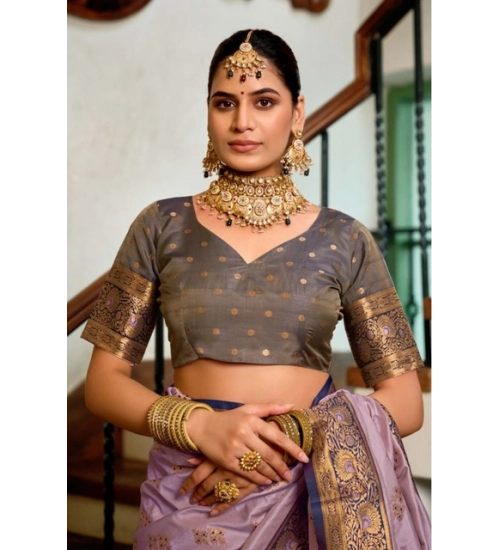 Generic Women's Silk Blend Booti Work Ready to wear Saree With Unstitched Blouse 5.5Mtr (Lavender)