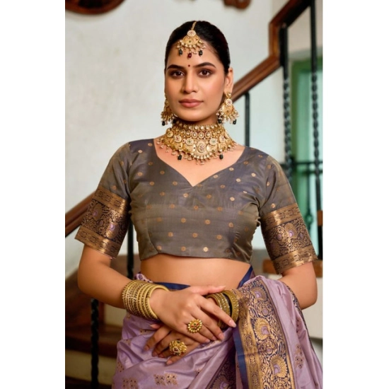 Generic Women's Silk Blend Booti Work Ready to wear Saree With Unstitched Blouse 5.5Mtr (Lavender) Generic Women's Silk Blend Booti Work Ready to wear Saree With Unstitched Blouse 5.5Mtr (Lavender)